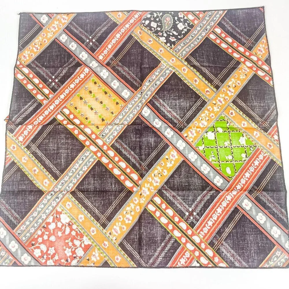 Set of 4 Napkins Mid-Century Cloth Fabric Table Linen Black Orange Mixes Print